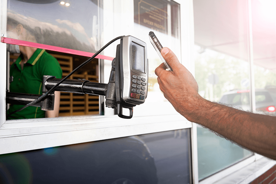 Card reader at drive-thru window.